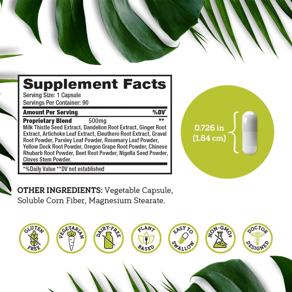 Natural Liver Support Supplement with Milk Thistle, Dandelion & Ginger Root - 90ct - Non GMO - Digestive & Liver Health Repair