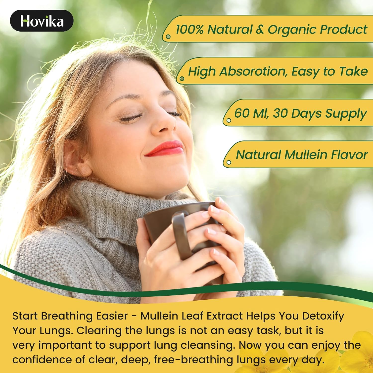 Natural Lung Support Drops - Mullein Leaf Extract with Quercetin, Cordyceps, Elderberry, Stinging Nettle, Vitamin C - 2 Fl Oz