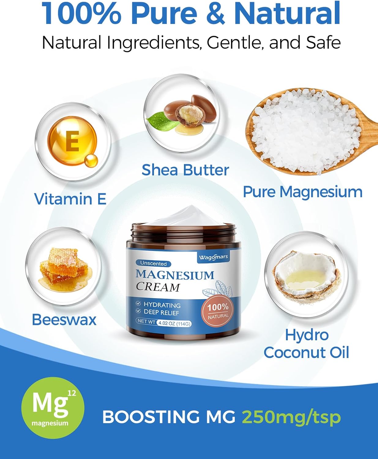 Natural Magnesium Body Butter Cream for Sleep and Muscle Relaxation - Unscented Topical Lotion for Leg Cramps and Pain Relief - Hydrating Formula Safe for Children