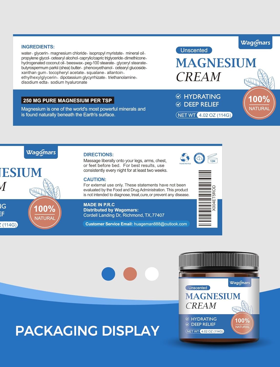 Natural Magnesium Body Butter Cream for Sleep and Muscle Relaxation - Unscented Topical Lotion for Leg Cramps and Pain Relief - Hydrating Formula Safe for Children