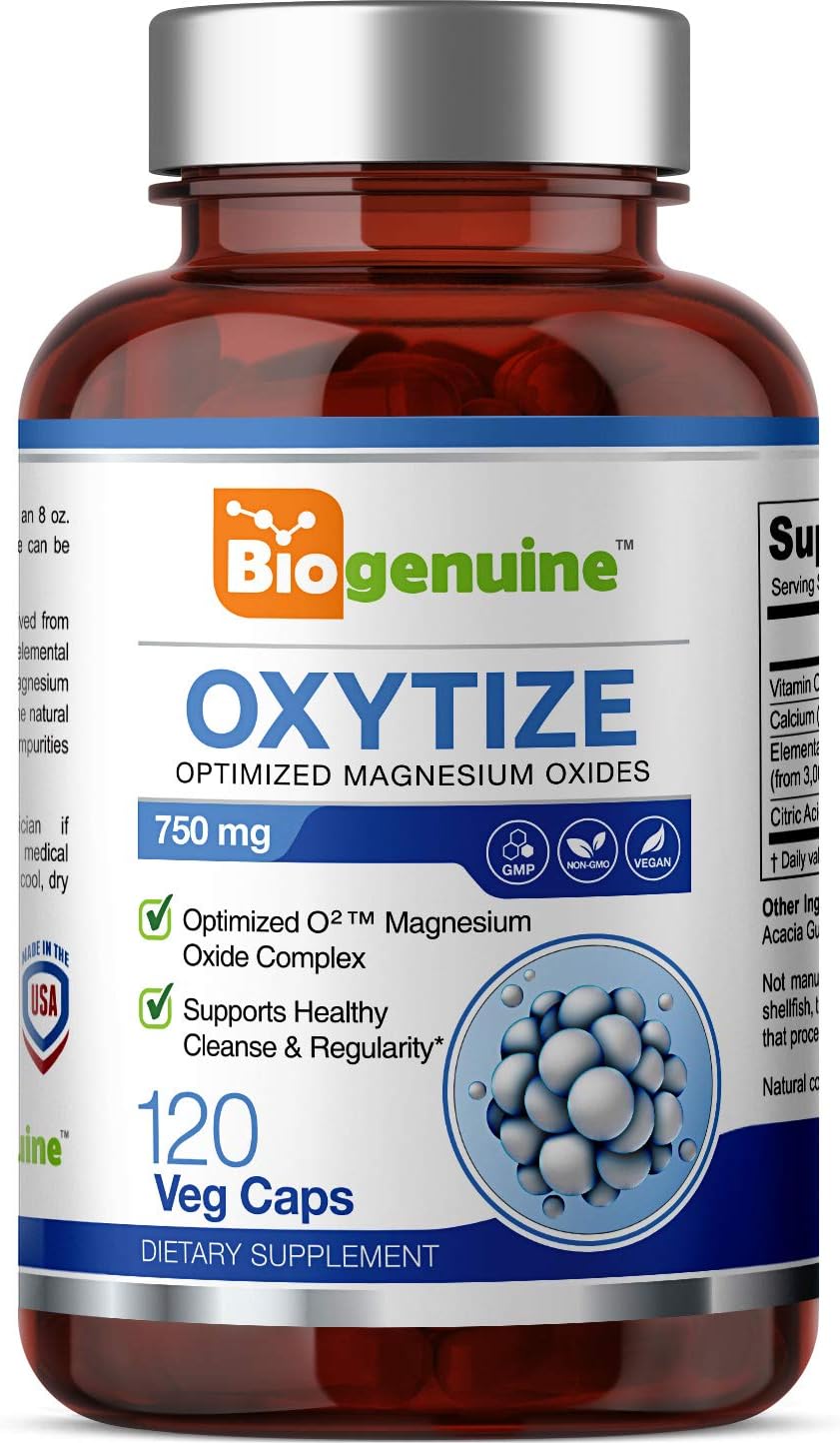 Natural Magnesium Oxide Oxygen Colon Cleanse 750mg - Gentle Laxative for Healthy Digestion - 120 Vegan Capsules
