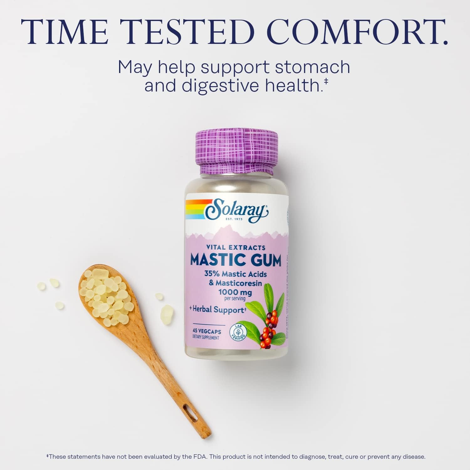 Natural Mastic Gum Extract Capsules - 500 mg, 45 Count - Solaray