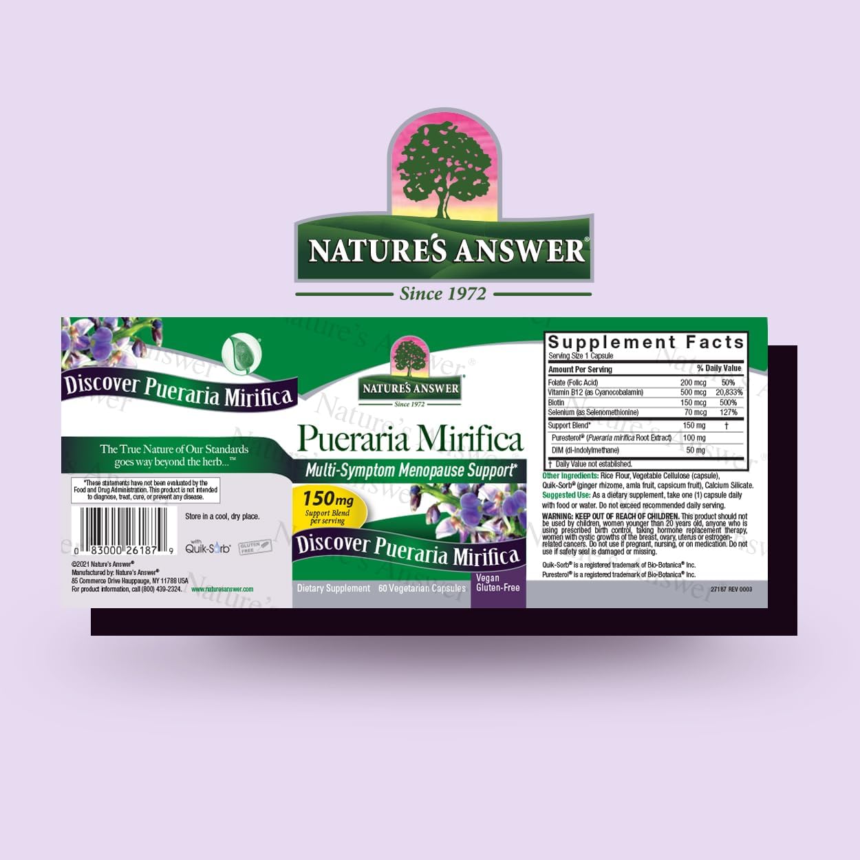 Natural Menopause Aid: Pueraria Mirifica Capsules for Female Support, 60 Count - Promotes Smooth Skin & Hair