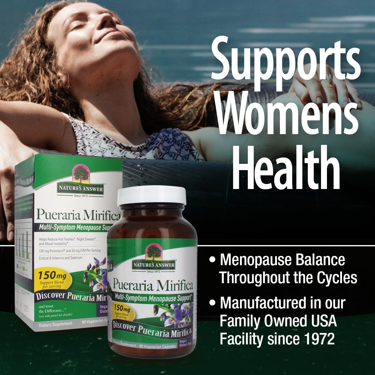 Natural Menopause Aid: Pueraria Mirifica Capsules for Female Support, 60 Count - Promotes Smooth Skin & Hair