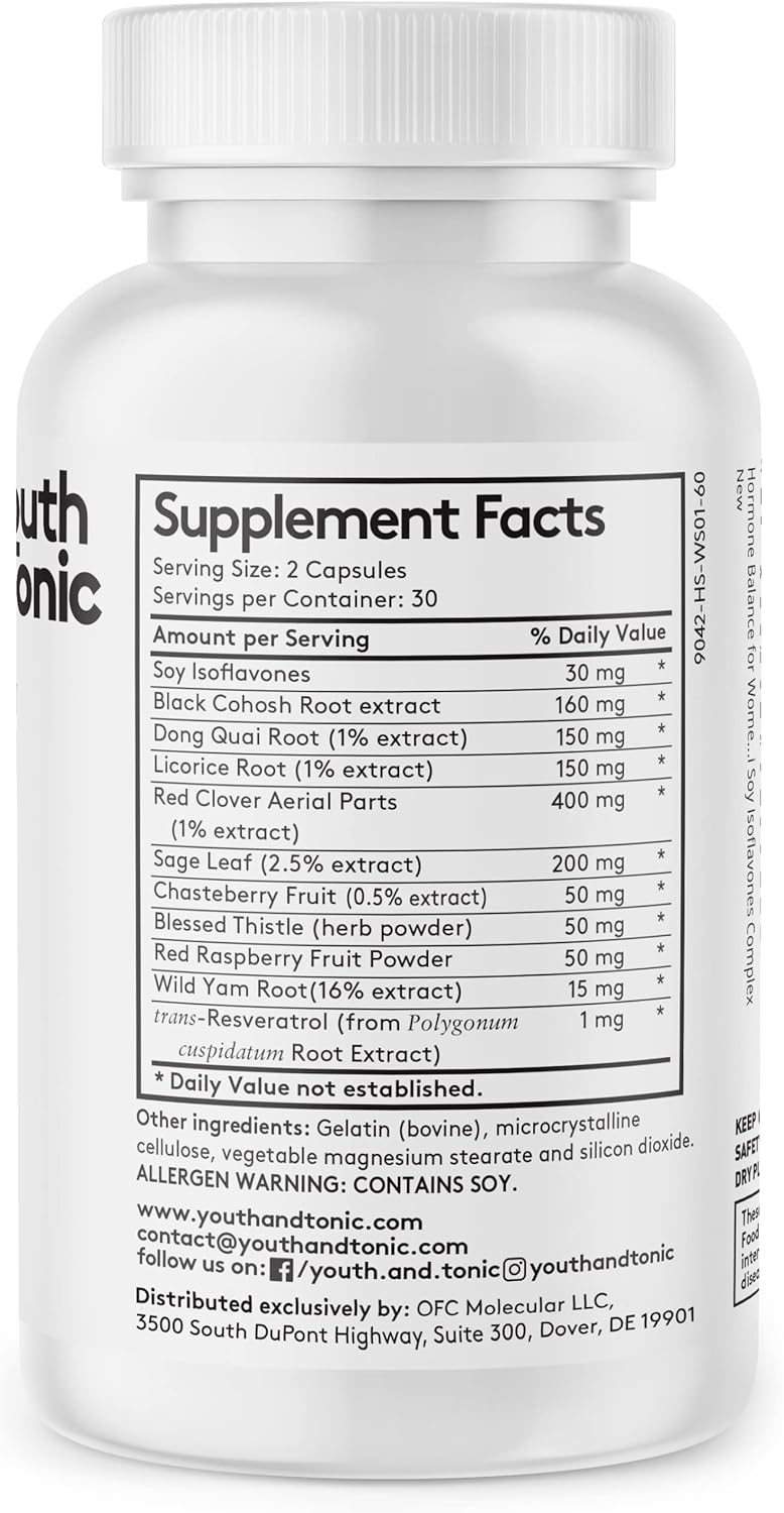 Natural Menopause & PMS Support Supplement - 90 Capsules with DIM, Black Cohosh, Red Clover, Dong Quai, Soy Isoflavones for Balanced Estrogen Metabolism