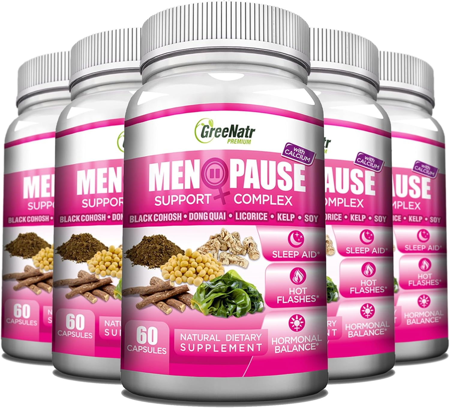 Natural Menopause Relief Complex - Hormone Balance Support for Hot Flashes, Night Sweats & Mood Swings - Black Cohosh, Dong Quai, Licorice Root, Kelp - 6 Bottles