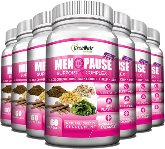 Natural Menopause Relief Complex for Hot Flashes, Night Sweats & Mood Swings - Supports Hormone Balance with Black Cohosh, Dong Quai, Licorice Root & Kelp - Pack of 12 Bottles