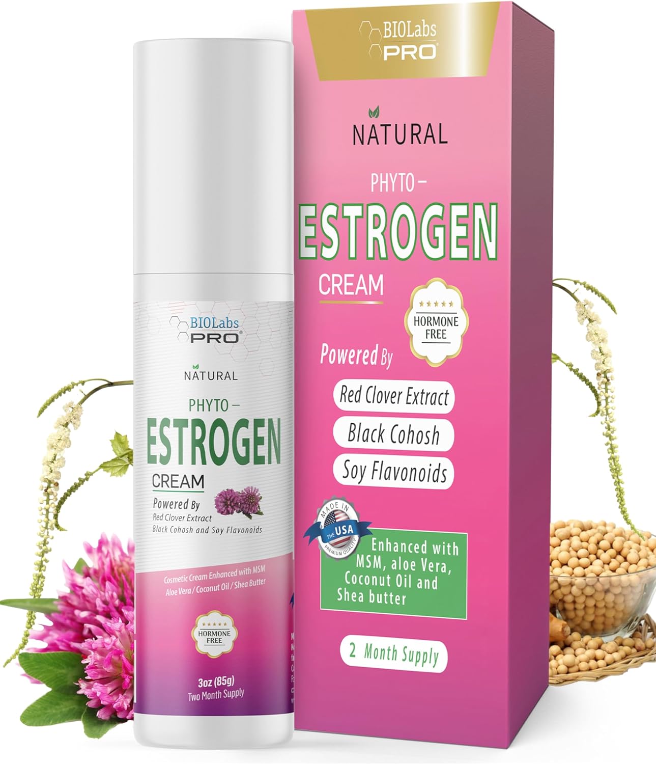 Natural Menopause Relief Cream with Black Cohosh & Grape Seed - Hormone-Free Phytoestrogen Cream - 3oz Supply