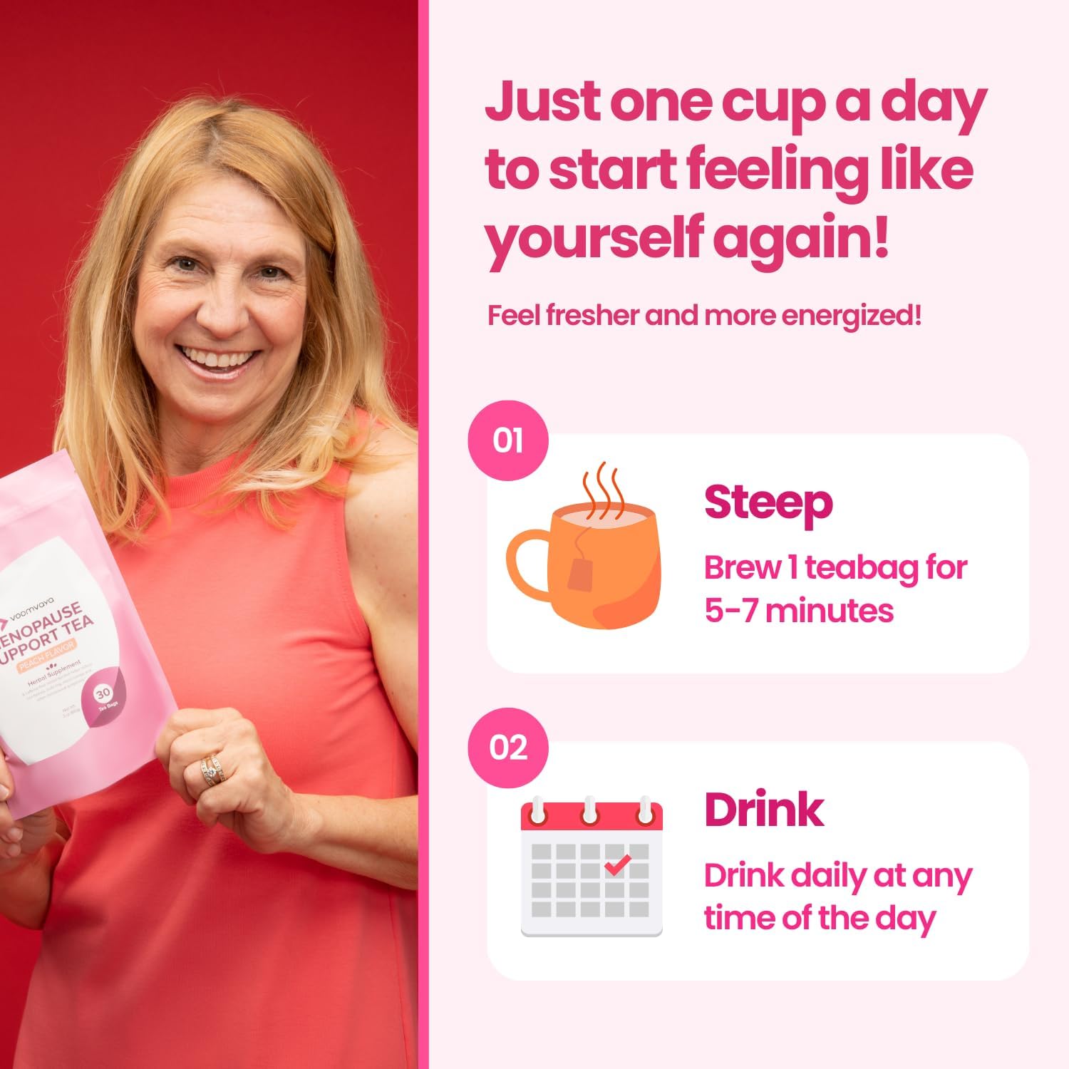 Natural Menopause Relief Tea Bundle - Save 20% on 3-Pack with Red Clover & Black Cohosh - Peach Flavor - 90 Teabags - Night Sweats & Hot Flashes Relief for Women