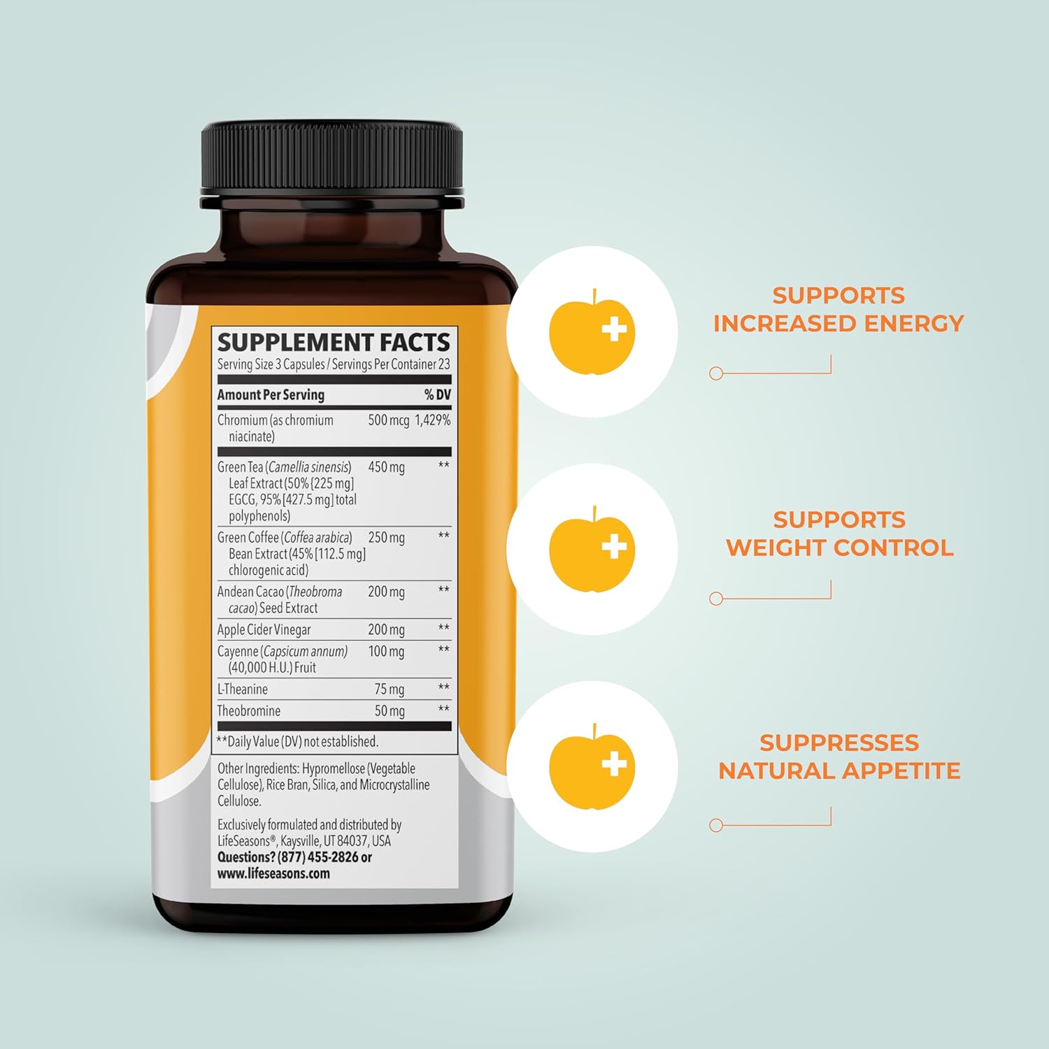 Natural Metabolism and Energy Booster Supplement with Green Tea, Coffee Bean, Chromium, Cacao, and Theobromine for Weight Control - 130 Capsules