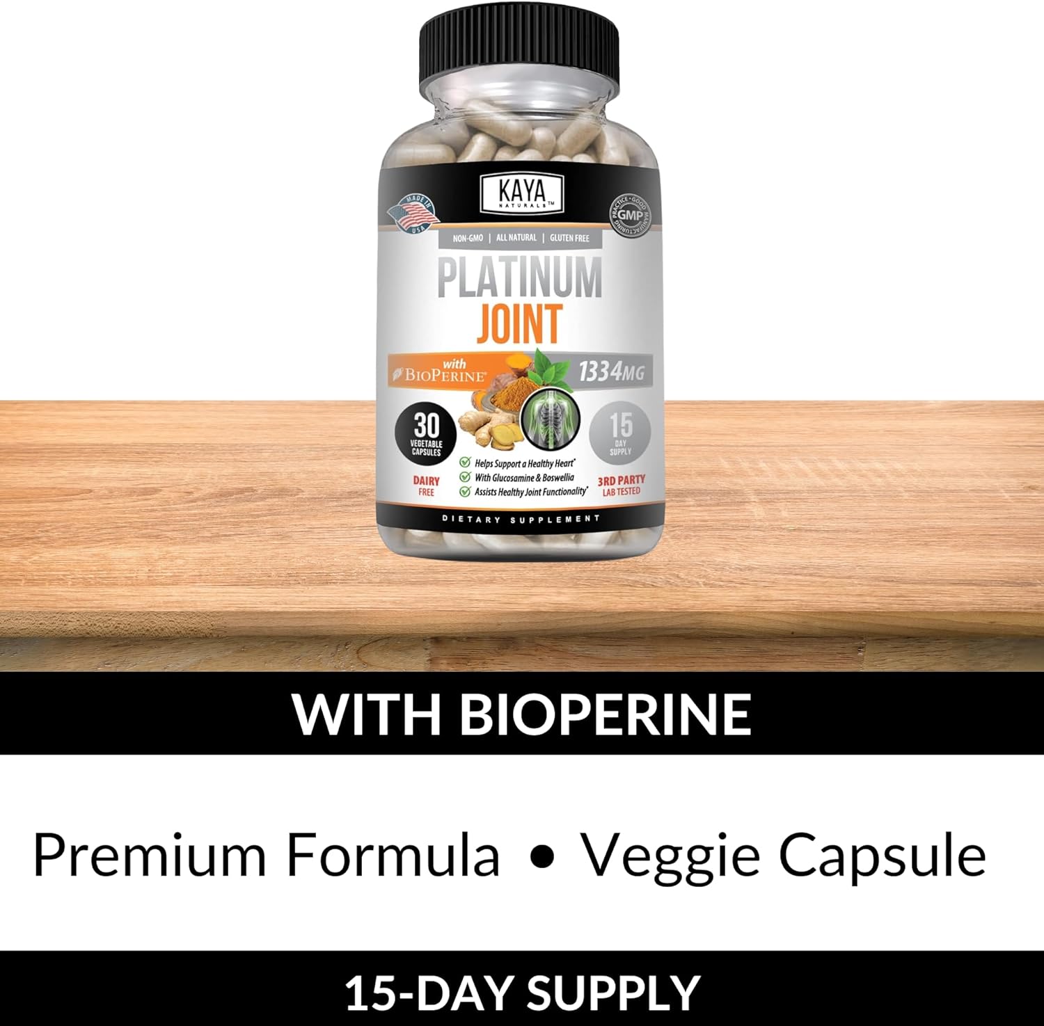 Natural Mobility Support Capsules with Turmeric, Bioperine, Glucosamine, and Boswellia - 1334mg Curcumin - 30 Count