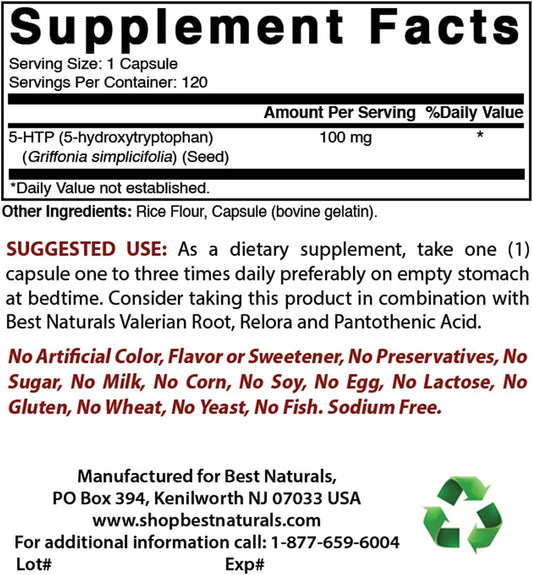 Natural Mood Support Supplement: 5-HTP 100mg & GABA 750mg for Relaxation and Serotonin Production