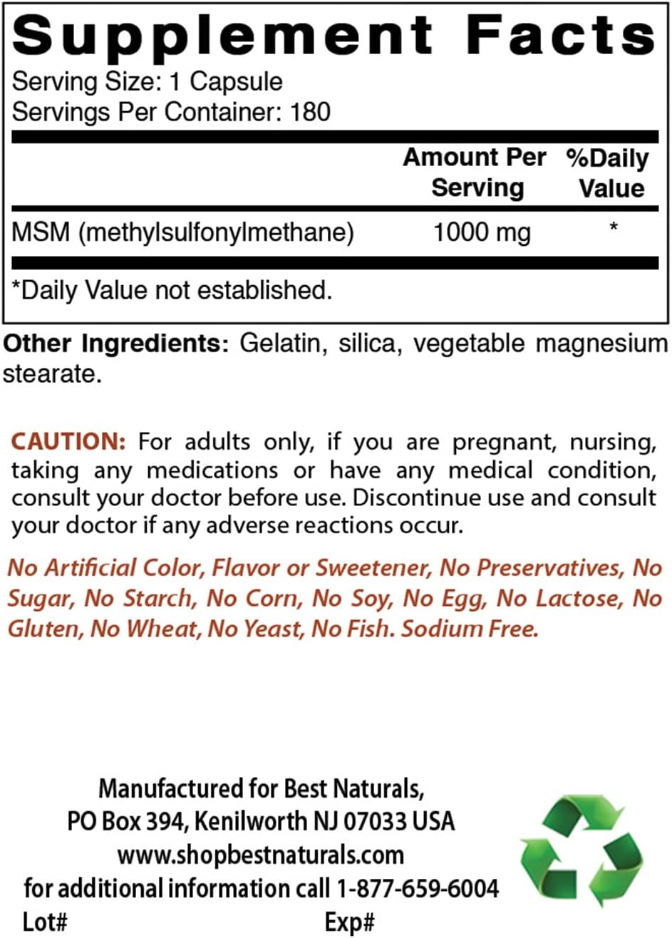 Natural MSM 1000mg Supplement - 540 Capsules (3 Pack) - Joint Support & Healthy Inflammation Response