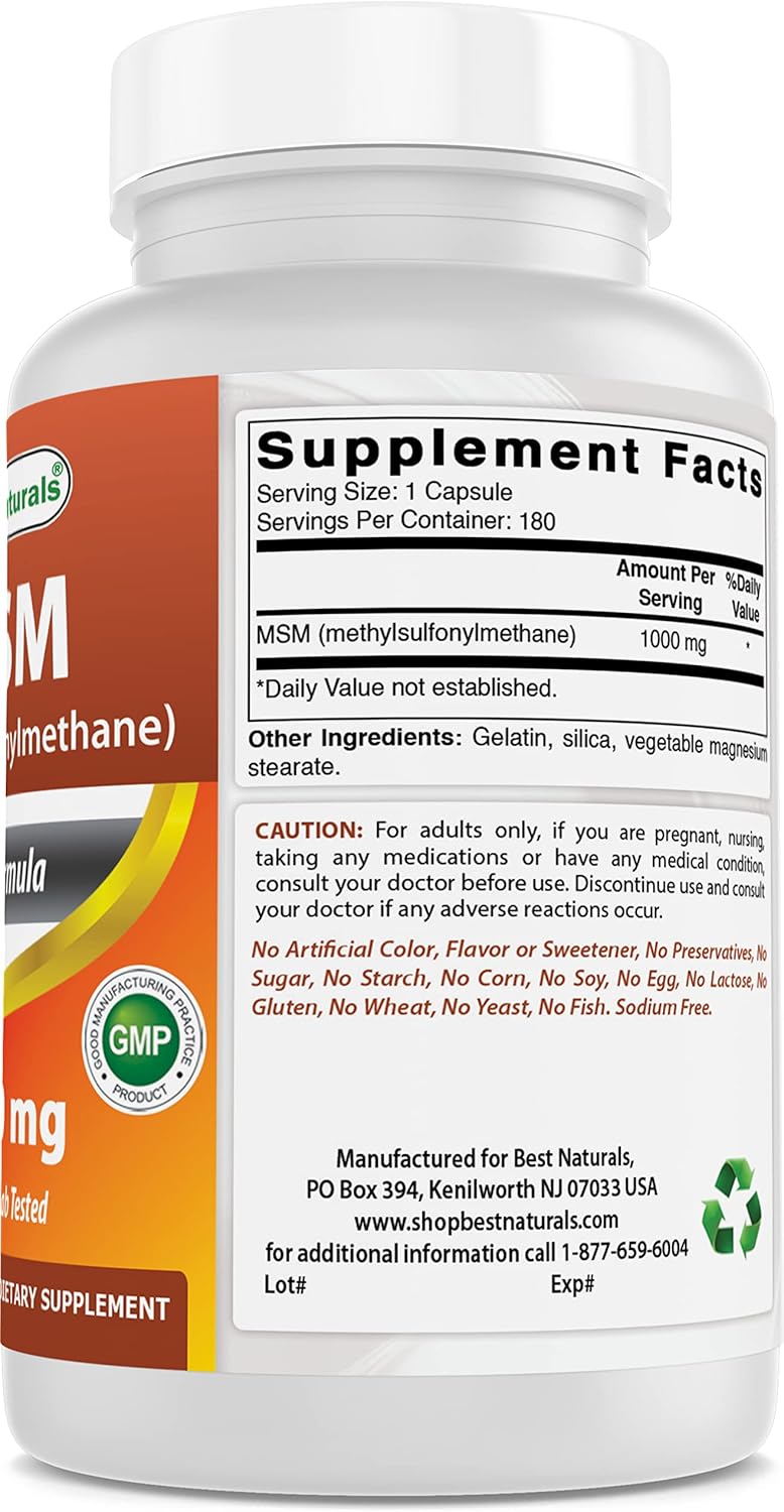 Natural MSM 1000mg Supplement - 540 Capsules (3 Pack) - Joint Support & Healthy Inflammation Response