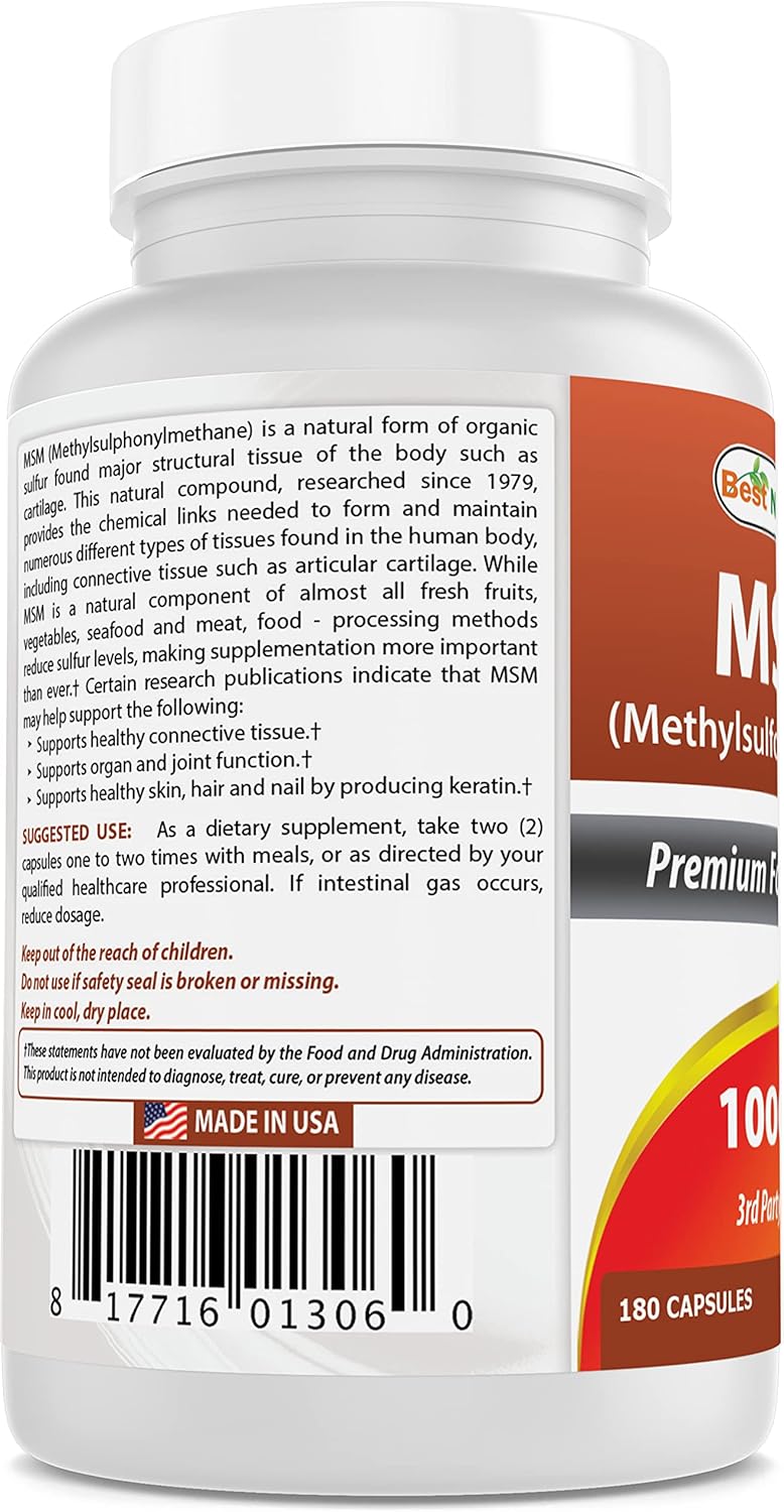Natural MSM 1000mg Supplement - 540 Capsules (3 Pack) - Joint Support & Healthy Inflammation Response