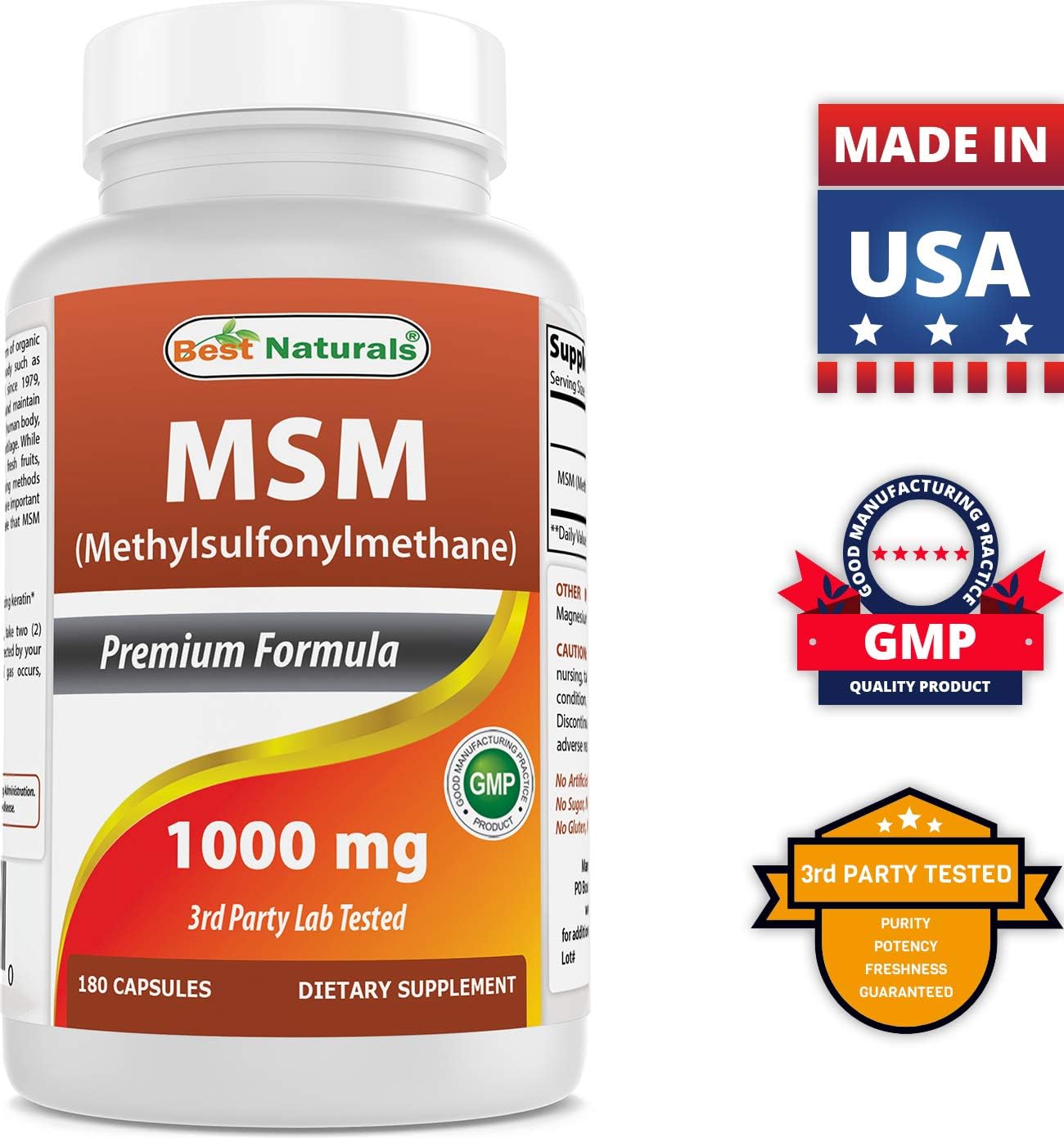 Natural MSM 1000mg Supplement - 540 Capsules (3 Pack) - Joint Support & Healthy Inflammation Response