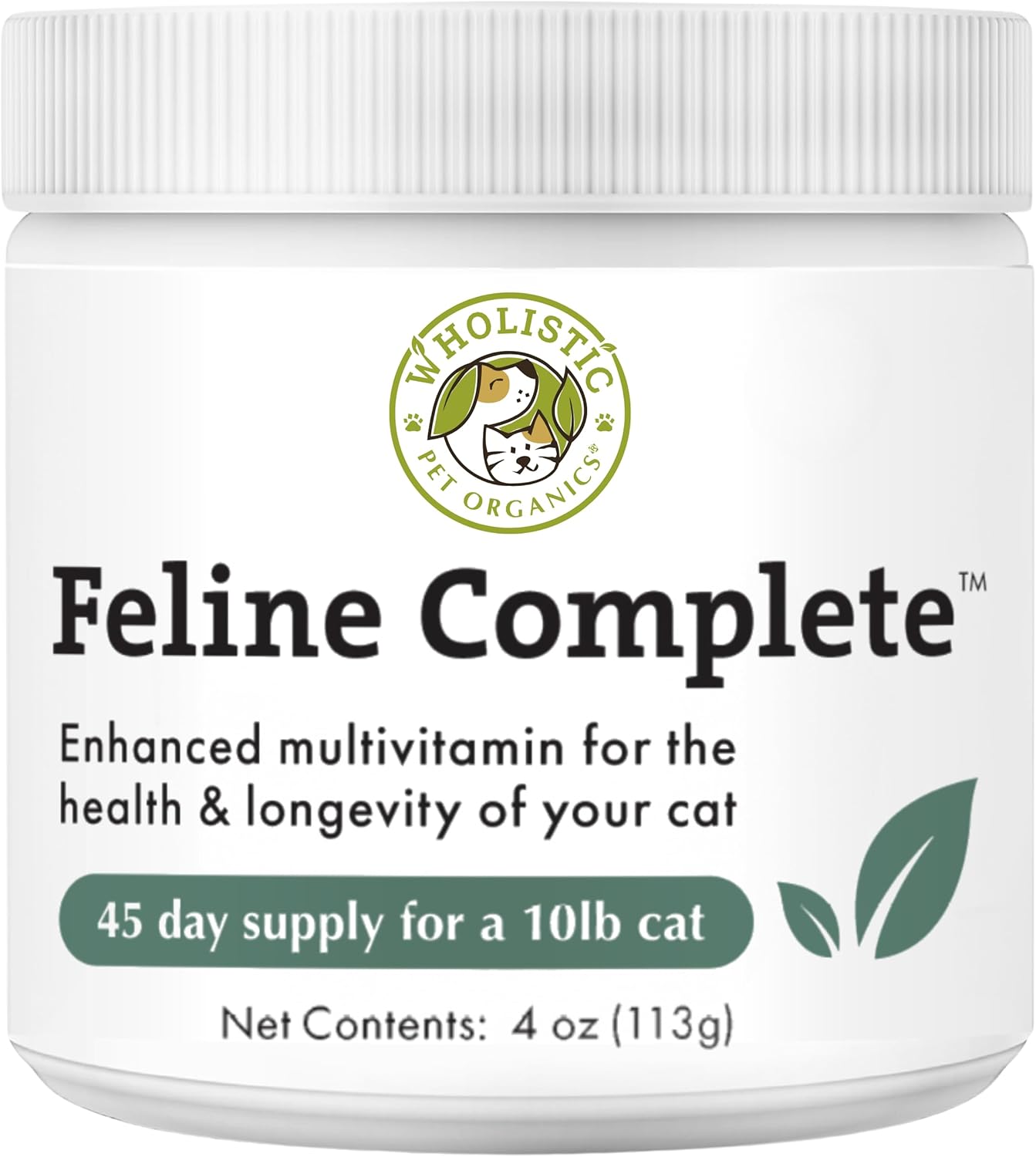 Natural Multivitamin & Probiotic Powder for Cats - Wholistic Pet Organics Feline Complete - 4 Oz - Supports Digestive Health and Overall Wellness