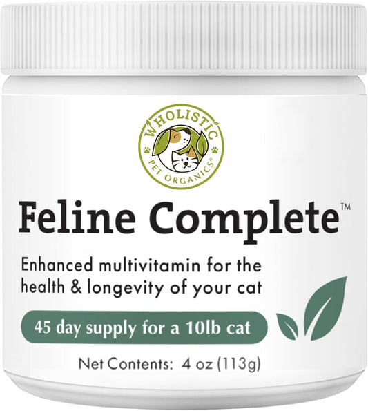 Natural Multivitamin & Probiotic Powder for Cats - Wholistic Pet Organics Feline Complete - 4 Oz - Supports Digestive Health and Overall Wellness