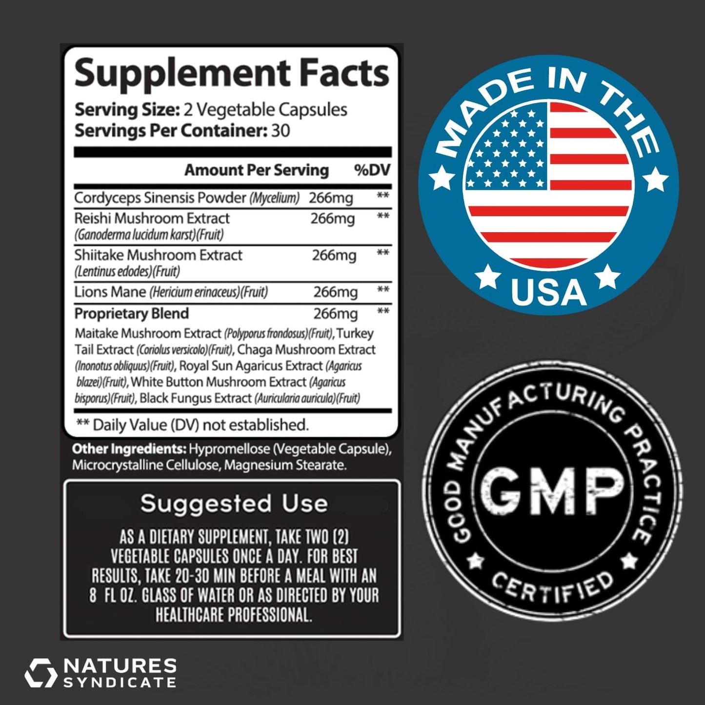 Natural Mushroom Complex Supplement for Cognitive Wellness & Immune Support - Brain Nootropic with Cordyceps, Reishi, Lions Mane, Turkey Tail - Boost Clarity, Focus, Memory - 10 Mushroom Blend