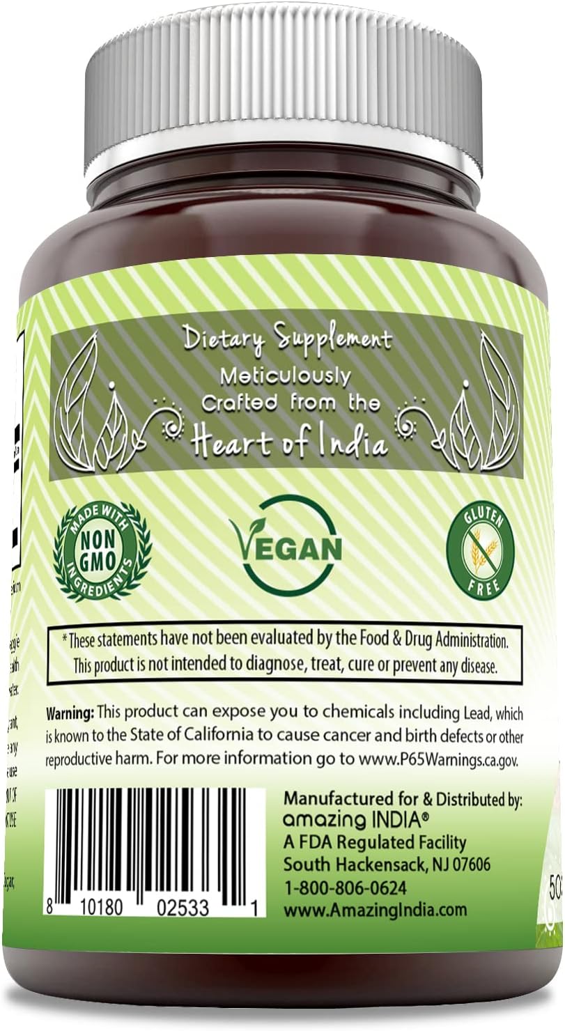 Natural Neem Leaf Supplement - 500 Mg Capsules, 120 ct - Non-GMO, Gluten-Free - Made in USA - Amazing India