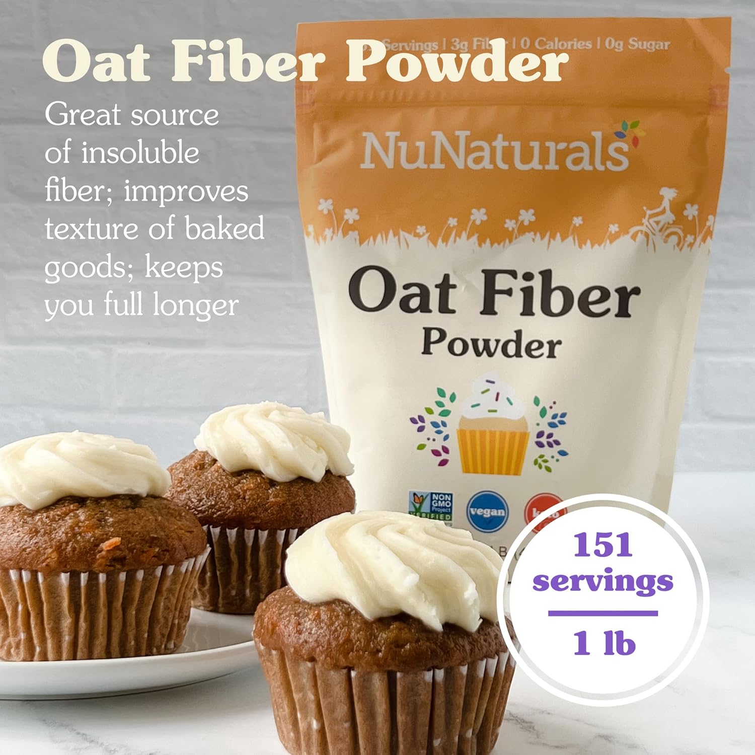 Natural Non-GMO Oat Fiber Powder for Digestive Health - 1 lb