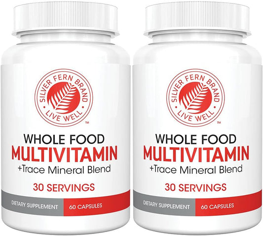 Natural Non-GMO Vegan Multivitamin Supplement with Trace Minerals - 120 Vegicaps - 60 Day Supply for Men & Women - Silver Fern Whole Food Formula