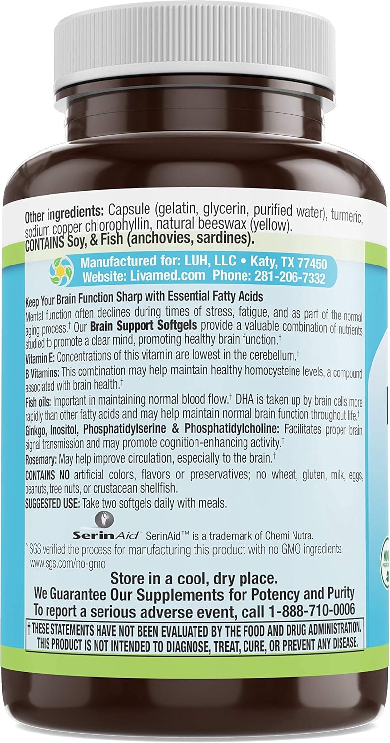 Natural Nootropic Brain Booster for Focus, Energy, Memory, Mood, and Clarity - Brain Support Supplement for Men and Women - 60 Softgel Memory and Focus Supplement