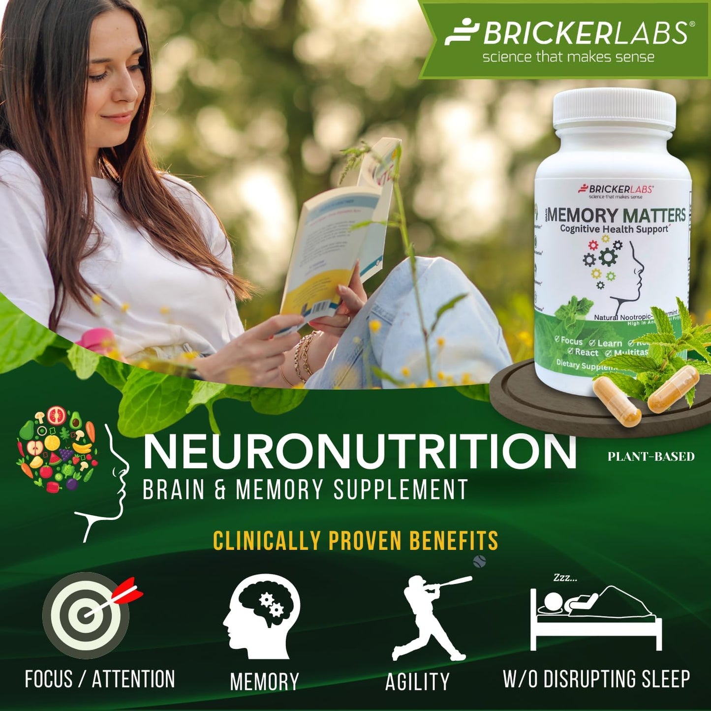 Natural Nootropic Brain Health Supplement with Neumentix for Cognitive Support - 90 Ct