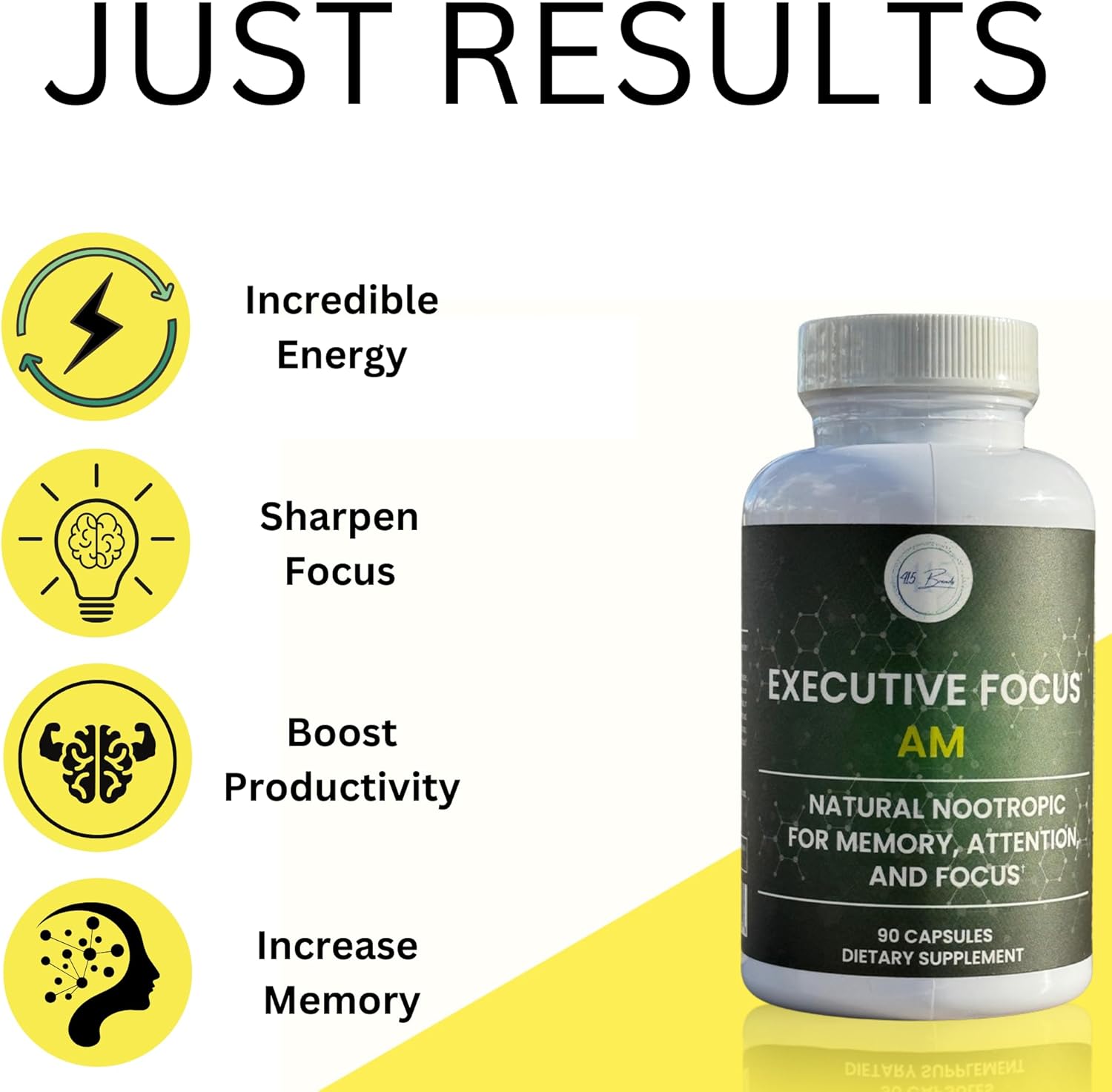 Natural Nootropic Brain Supplement for Energy and Focus - 90 Capsules