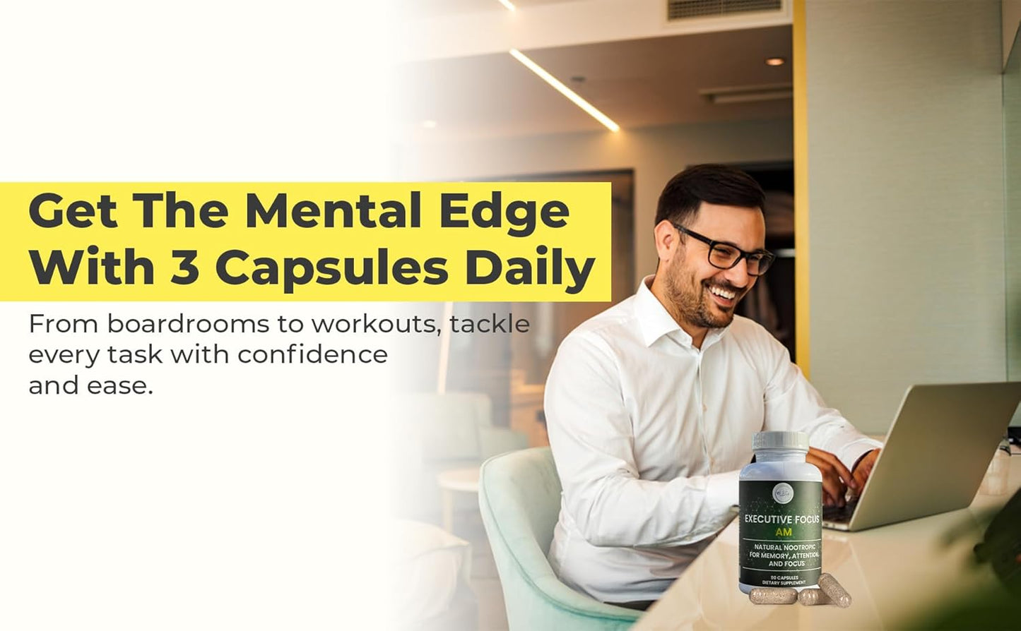 Natural Nootropic Brain Supplement for Energy and Focus - 90 Capsules