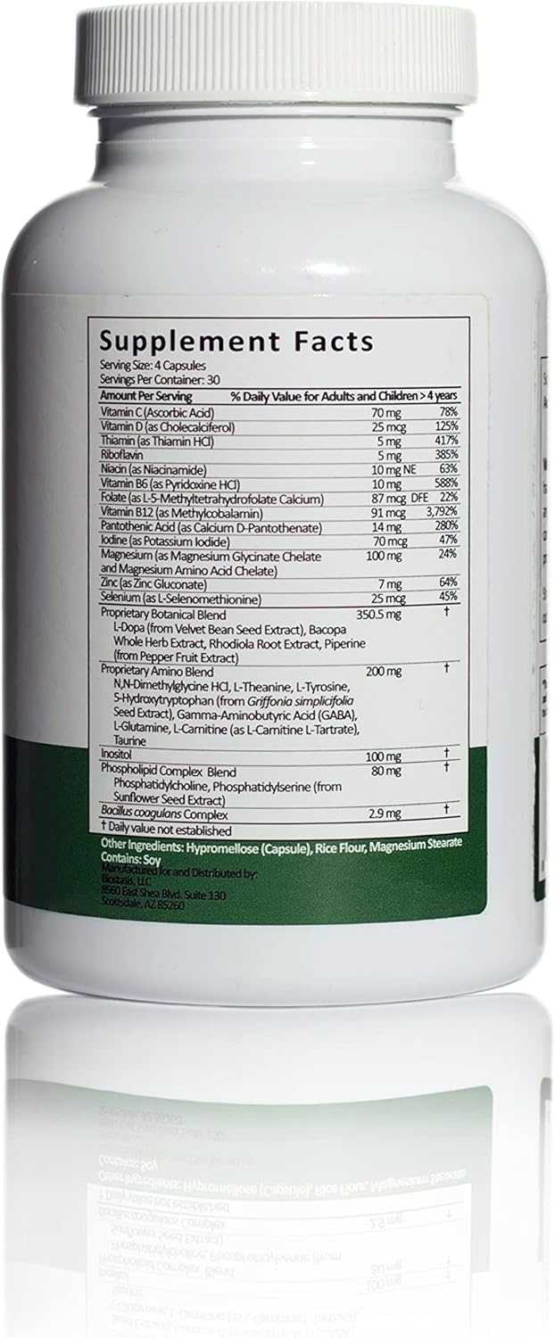 Natural Nootropic Brain Supplement for Kids - Enhances Focus, Memory, and Mood with Mucuna, Bacopa, Rhodiola, and Phosphatidylcholine