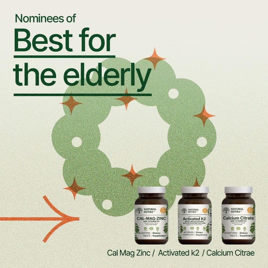 Natural Nutra Calcium Citrate and Vitamin D3 Supplement for Bone Strength, Muscle Movements, Heart Health - 60 Tablets