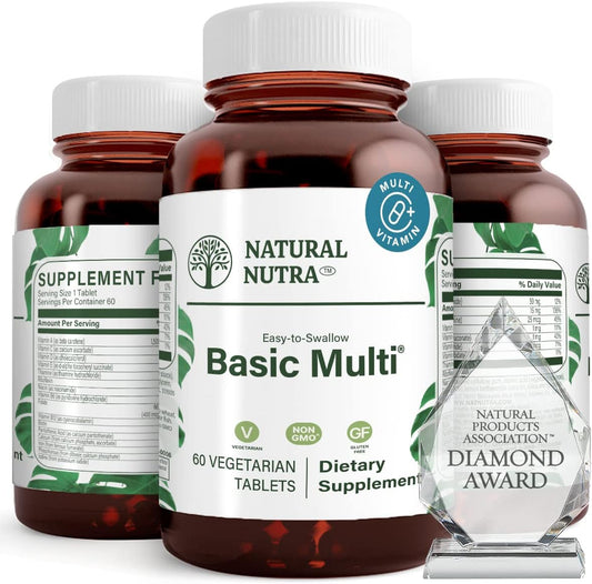 Natural Nutra Multivitamin and Mineral Supplement for Men and Women - One a Day, Vitamin B1, Calcium, Iron, Phosphorus, Vegetarian, Gluten-Free - 60 Tablets