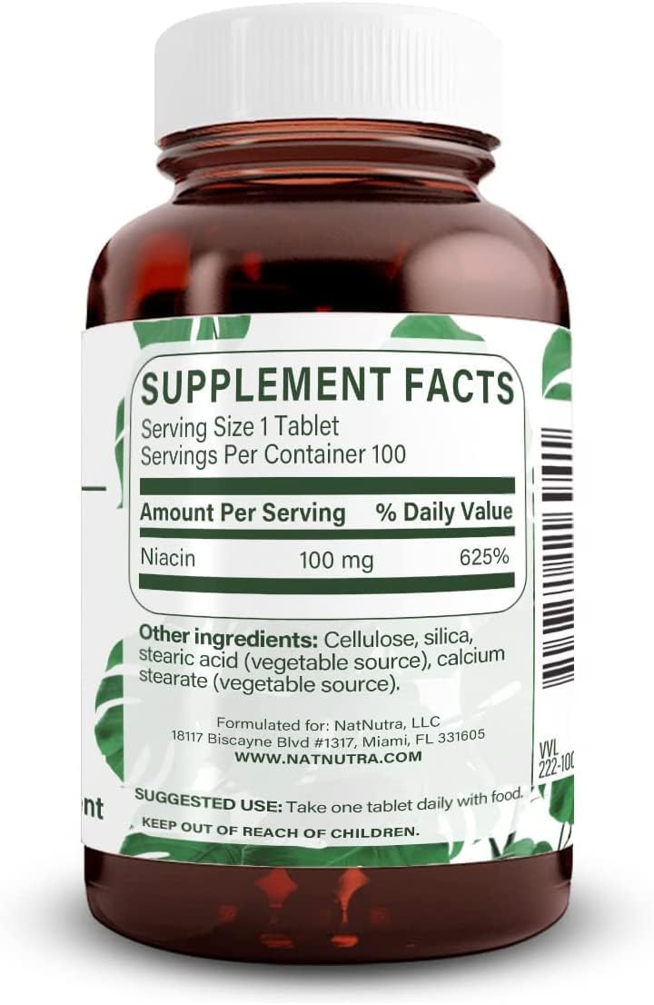 Natural Nutra Niacin Supplement 100mg - Boost Energy, Support Skin Health, Improve Digestion - Non-GMO, Gluten-Free - 100 Tablets x 2 Pack