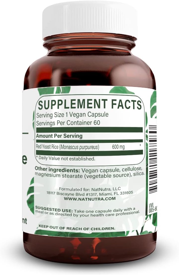 Natural Nutra Red Yeast Rice Extract Capsules - 600mg, Gluten Free Supplement for Cardiovascular Support, Immunity Boost, Digestion and Heart Health