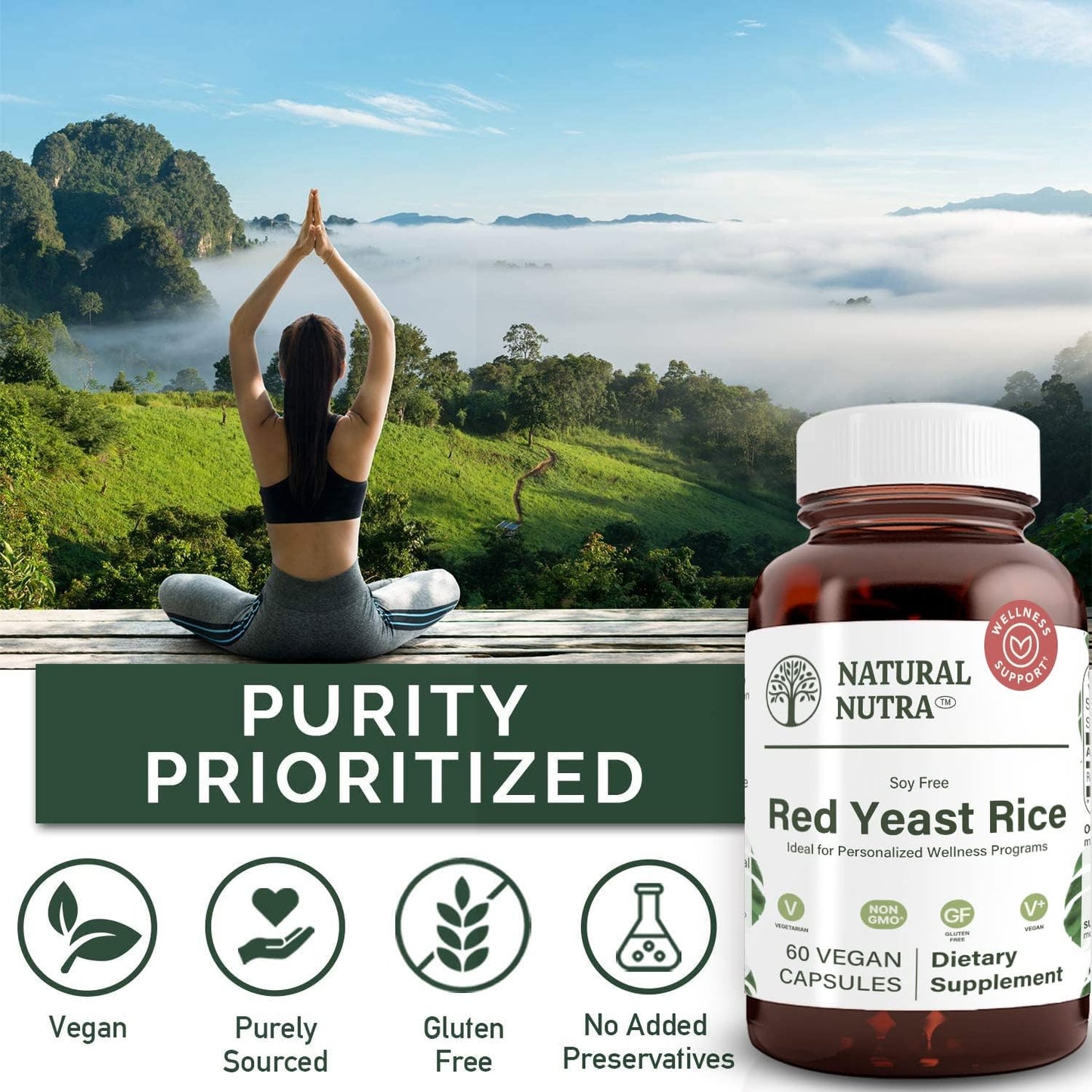 Natural Nutra Red Yeast Rice Extract Capsules - 600mg, Gluten Free Supplement for Cardiovascular Support, Immunity Boost, Digestion and Heart Health