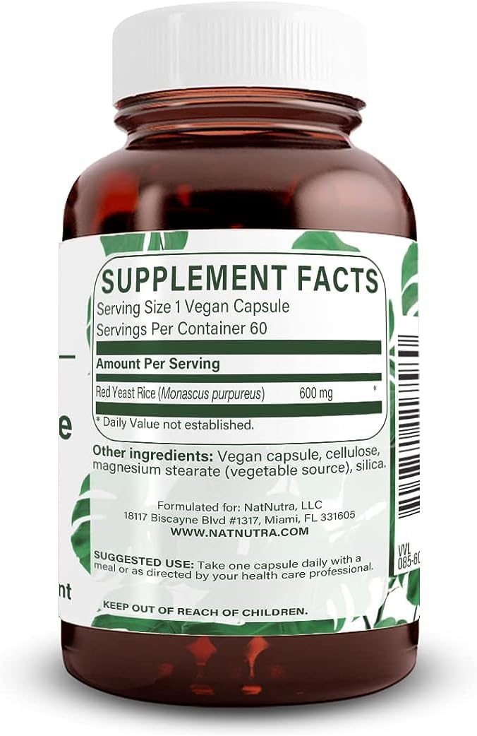 Natural Nutra Red Yeast Rice Extract Capsules 600mg - Cardiovascular & Immune Support, Digestion & Fluid Balance - Gluten Free Supplement (120 Capsules)