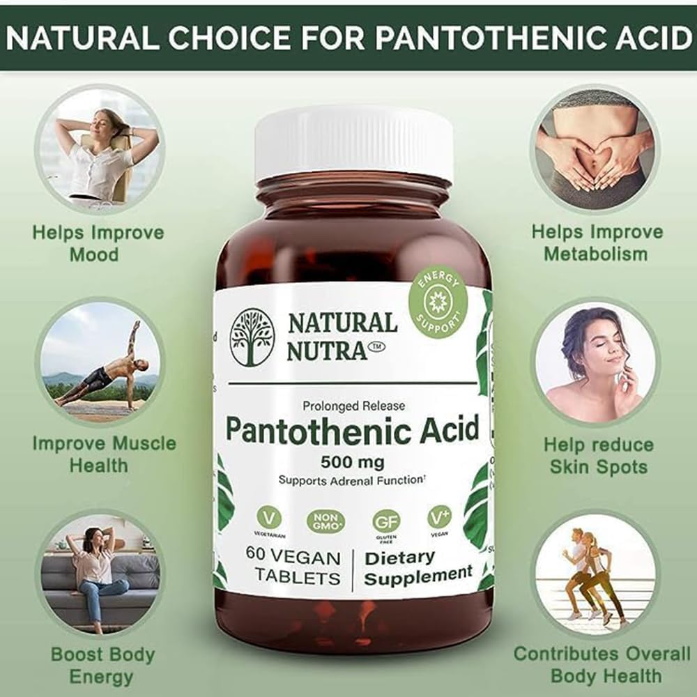 Natural Nutra Time Release Pantothenic Acid 500 mg - Vitamin B5 Supplement for Metabolism, Energy, and Muscle Health - 60 Vegetarian Tablets (2 Pack)