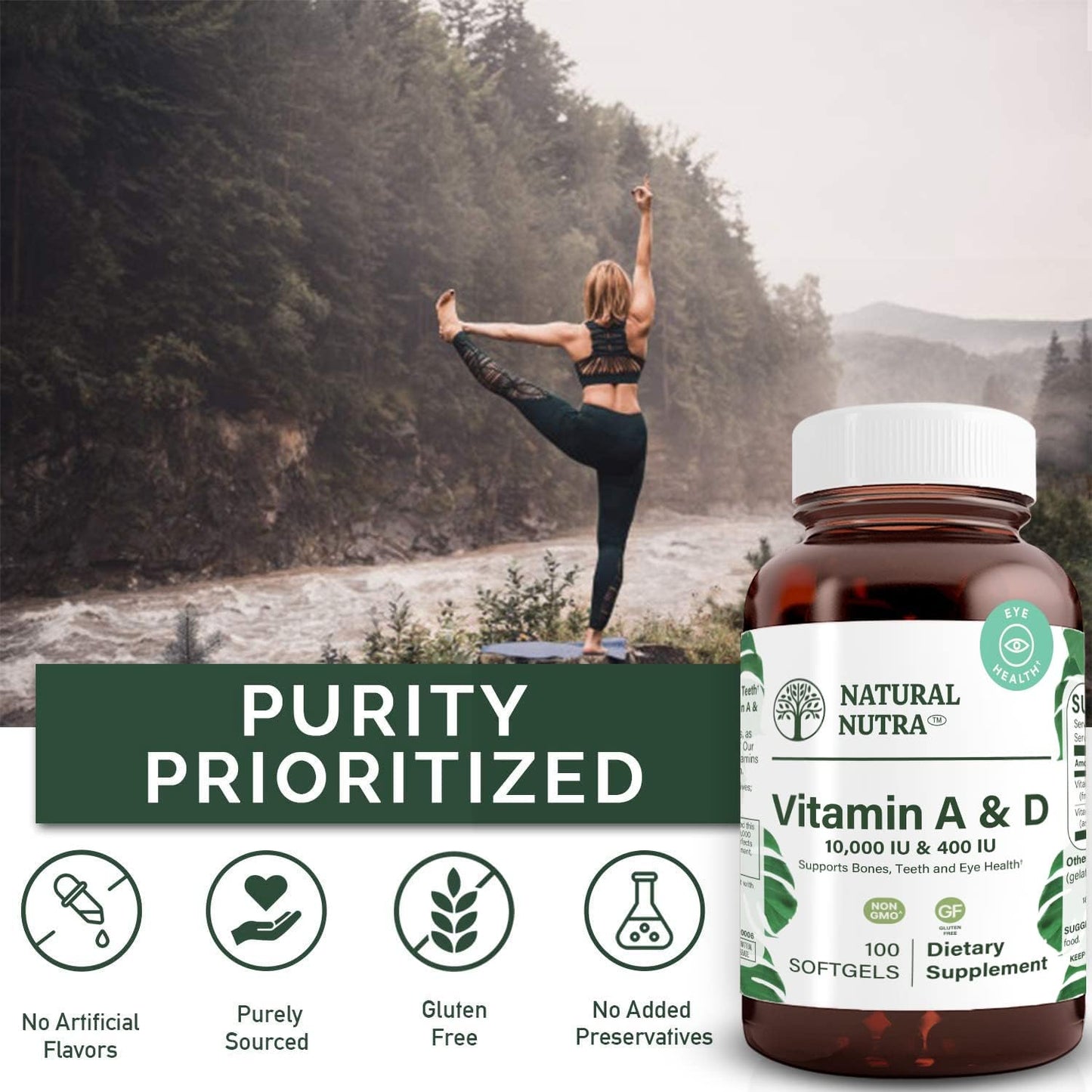 Natural Nutra Vitamin A and D Softgels for Bone, Eye, and Immune Health - Cod Liver Oil Source, 100 Softgels, 10000IU/400IU