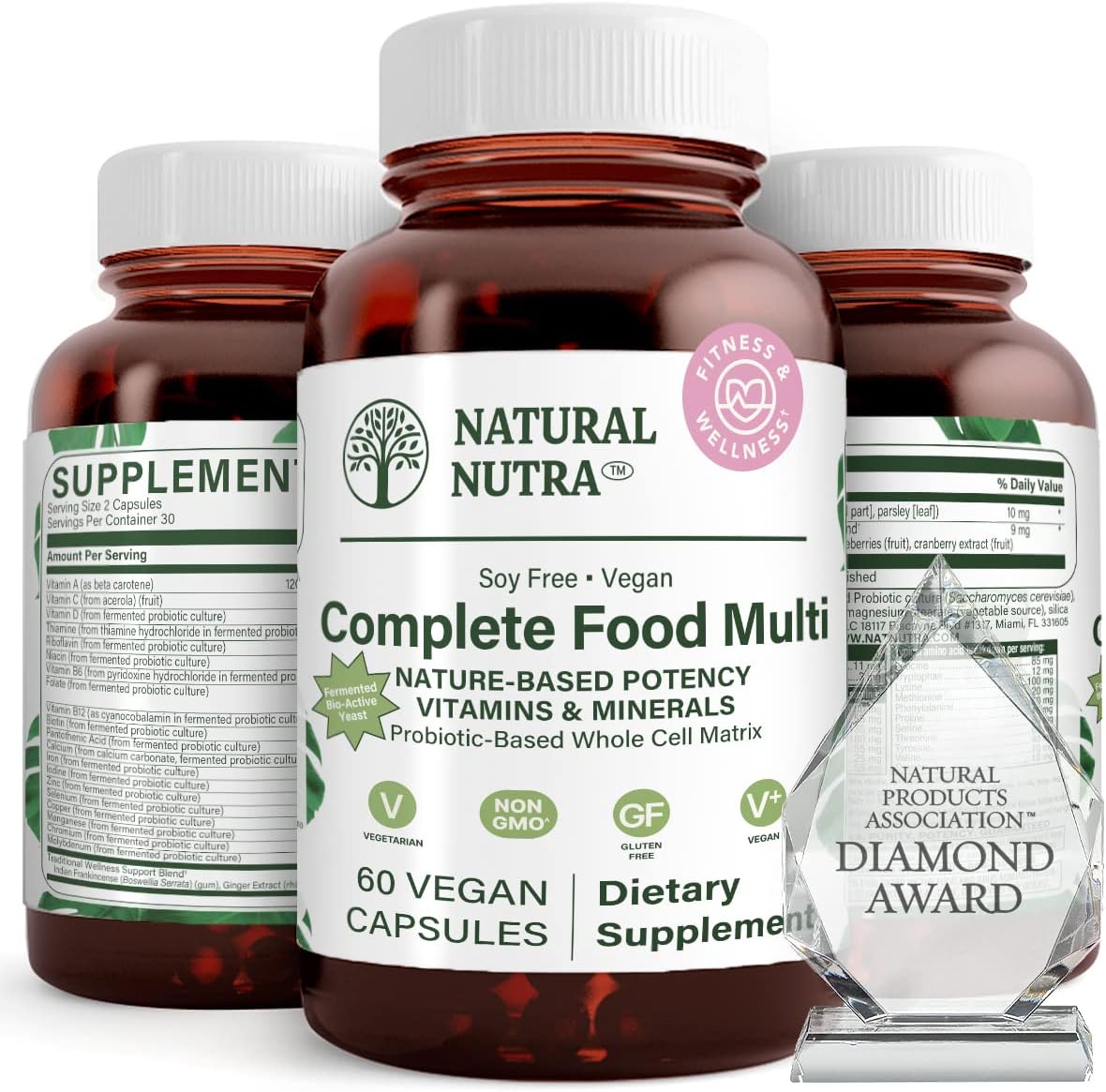Natural Nutra Whole Food Multivitamin for Women and Men - Energy Booster, Bone Health Support, Brain Function, Skin, Immunity - 60 Capsules