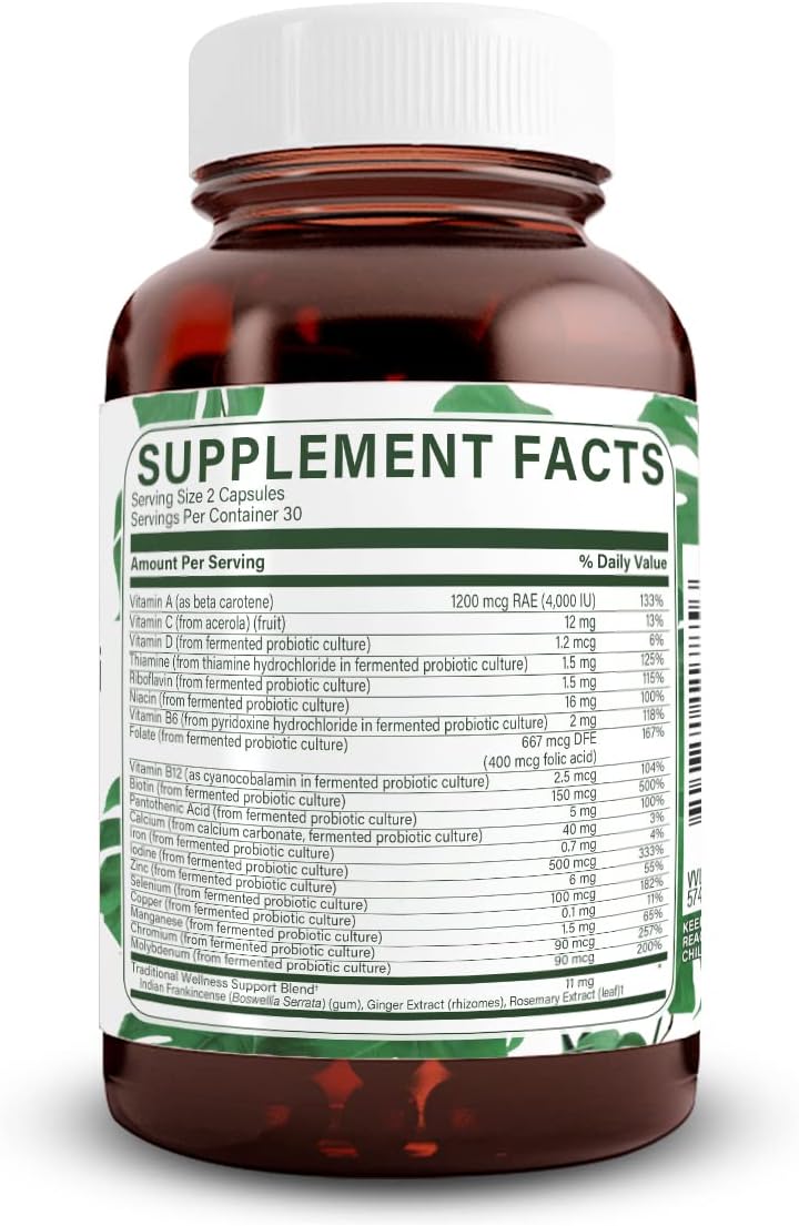 Natural Nutra Whole Food Multivitamin for Women and Men - Energy Booster, Bone Health Support, Brain Function, Skin, Immunity - 60 Capsules