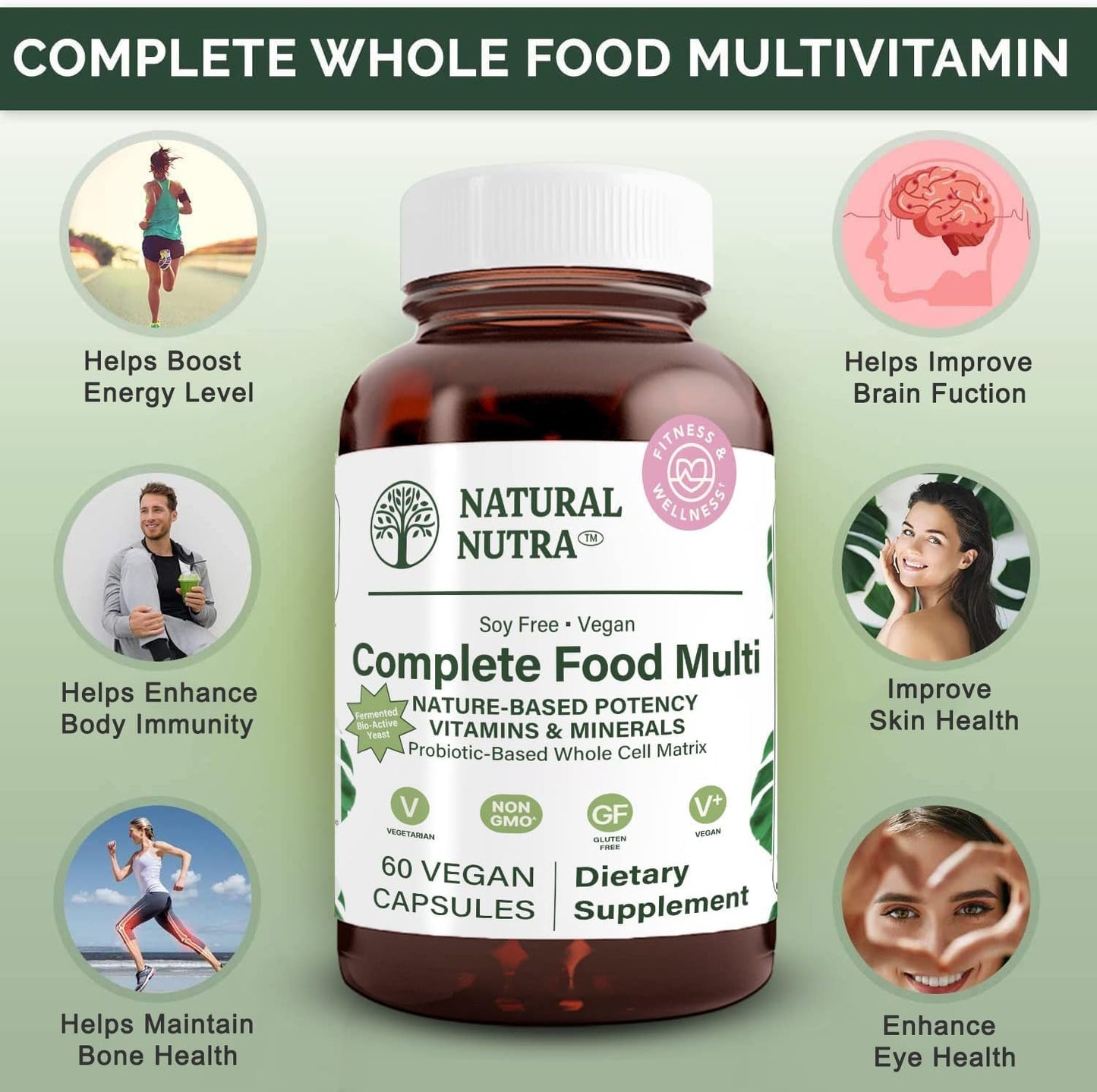 Natural Nutra Whole Food Multivitamin for Women and Men - Energy Booster, Bone Health Support, Brain Function, Skin, Immunity - 60 Capsules