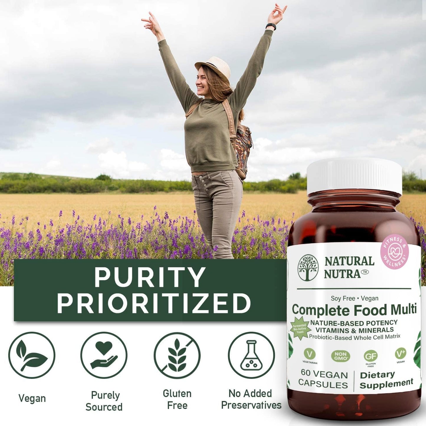 Natural Nutra Whole Food Multivitamin for Women and Men - Energy Booster, Bone Health Support, Brain Function, Skin, Immunity - 60 Capsules