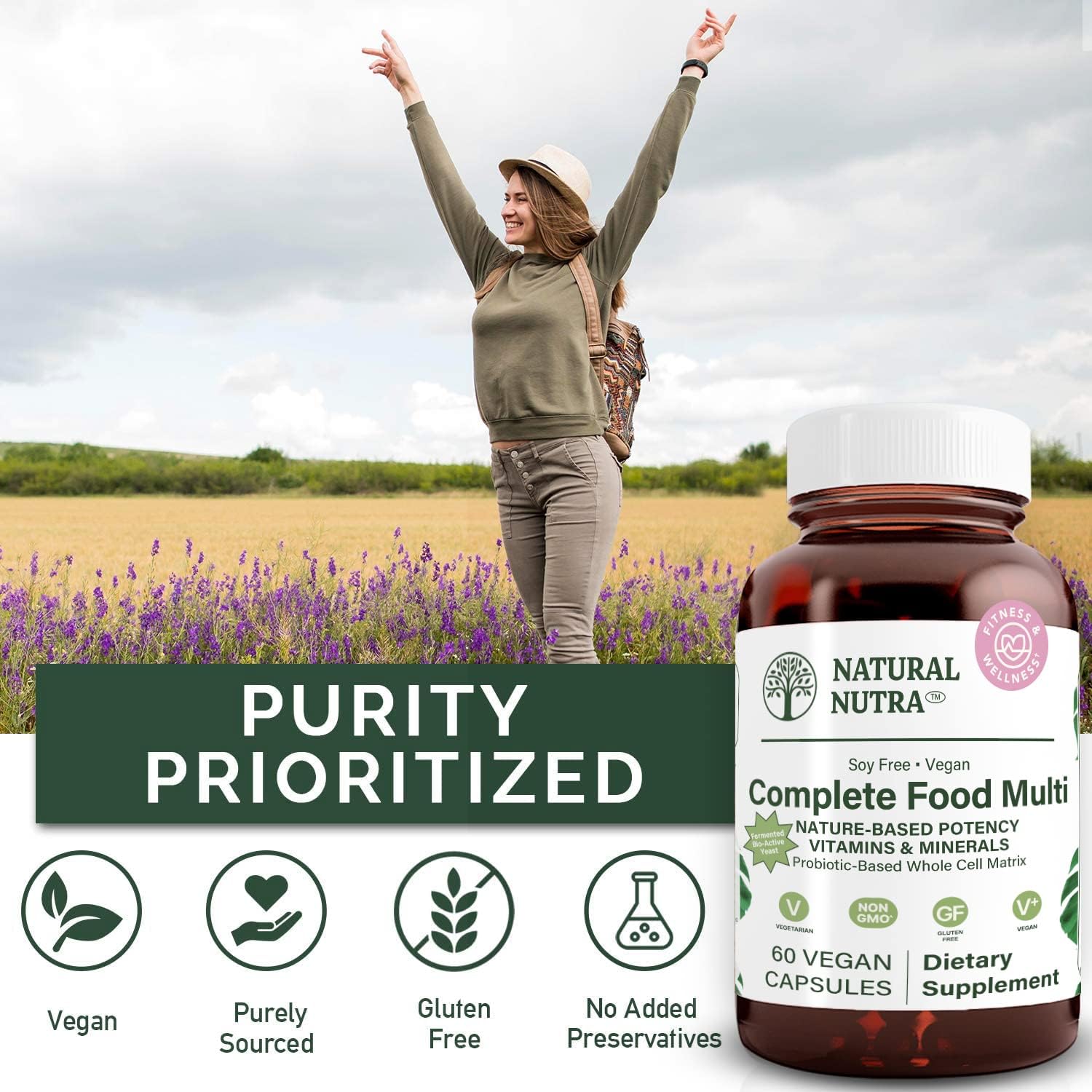 Natural Nutra Whole Food Multivitamin for Women and Men - Energy Booster, Bone Health Support, Brain Function, Skin, Immunity - 60 Capsules