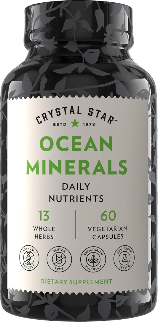 Natural Ocean Minerals Supplement for Bone Health & Collagen Support - 60 Capsules with Sea Buckthorn, Spirulina, & Organic Alfalfa - Non-GMO Formula