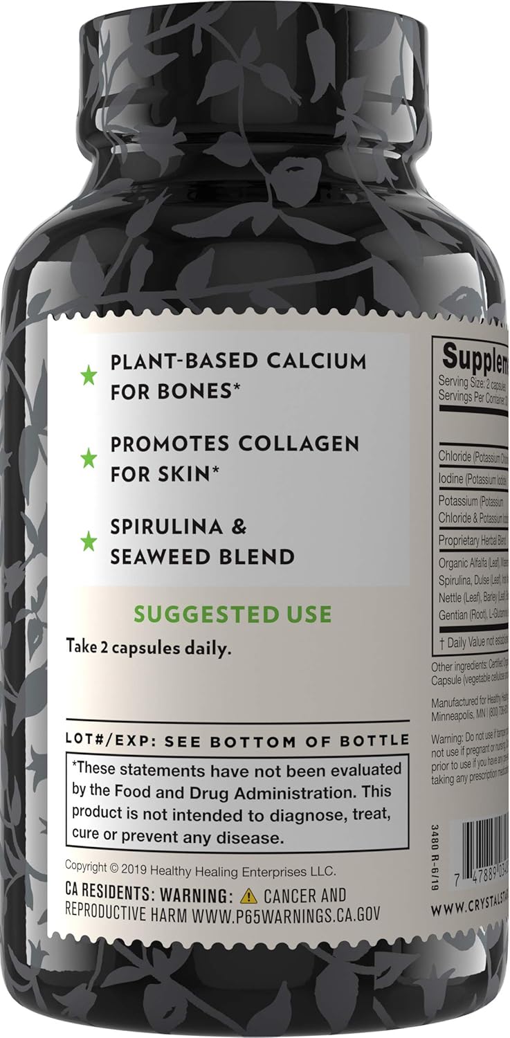 Natural Ocean Minerals Supplement for Bone Health & Collagen Support - 60 Capsules with Sea Buckthorn, Spirulina, & Organic Alfalfa - Non-GMO Formula