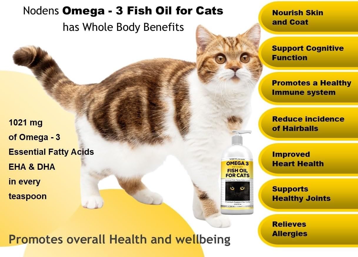 Natural Omega 3 Fish Oil Liquid for Cats - Promotes Healthy Skin, Coat, and Joints - Pet Health Supplement for Cats - Omega 3 Vitamins for Feline Wellness
