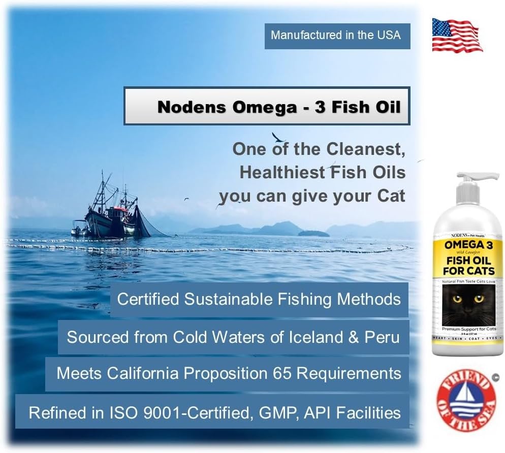 Natural Omega 3 Fish Oil Liquid for Cats - Promotes Healthy Skin, Coat, and Joints - Pet Health Supplement for Cats - Omega 3 Vitamins for Feline Wellness