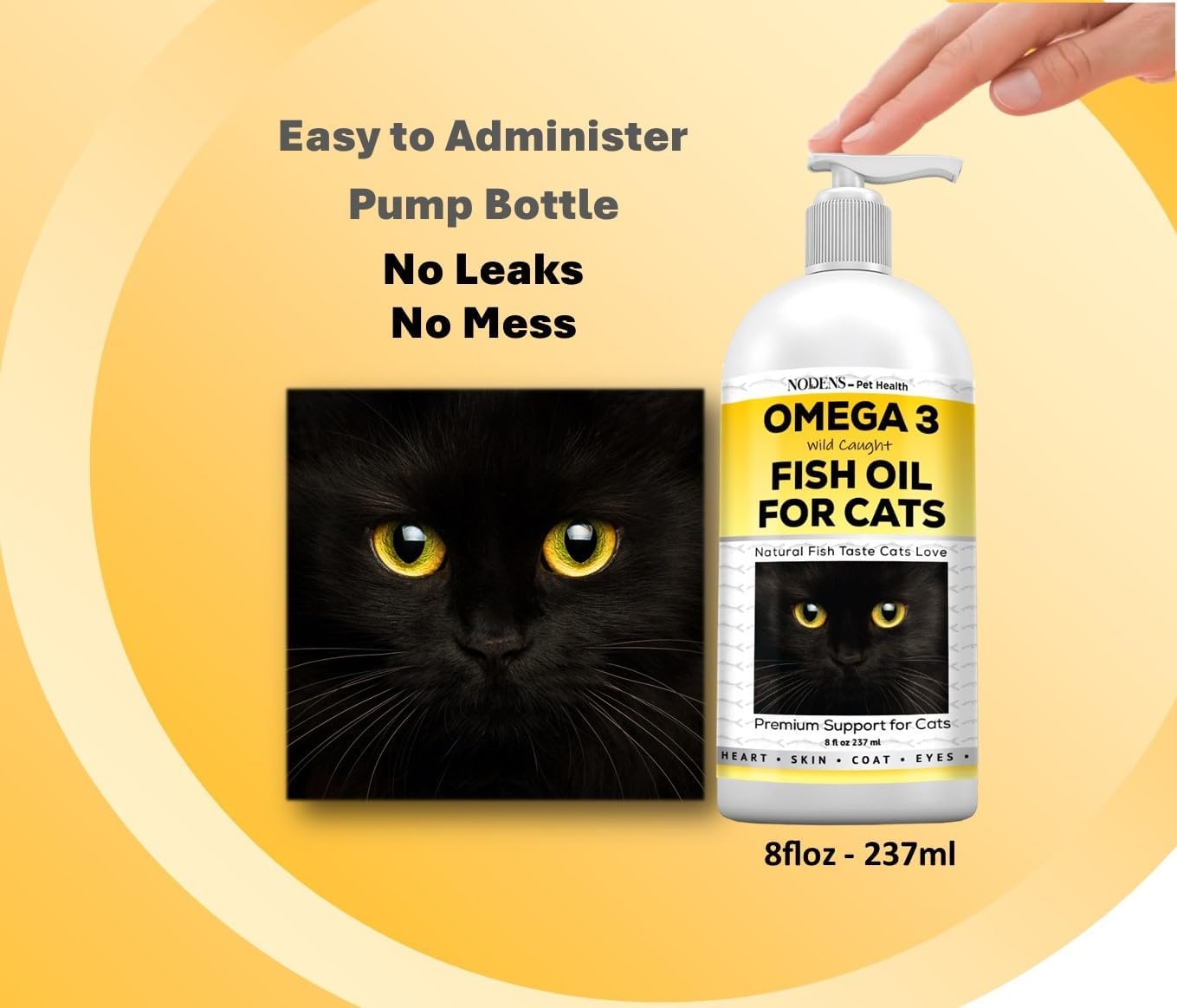 Natural Omega 3 Fish Oil Liquid for Cats - Promotes Healthy Skin, Coat, and Joints - Pet Health Supplement for Cats - Omega 3 Vitamins for Feline Wellness