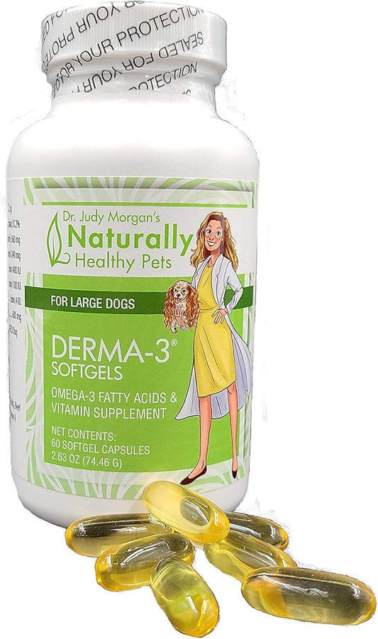 Natural Omega-3 Fish Oil Softgels for Large Dogs and Cats by Dr. Judy Morgan - Healthy Pets Supplement